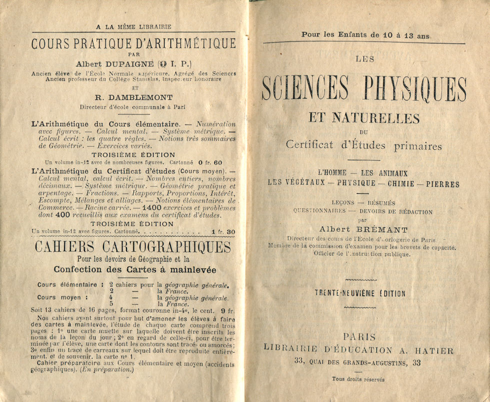 Sciences physiques et naturelles du Certificat d'Etudes primaires (Les), par Albert Brémant