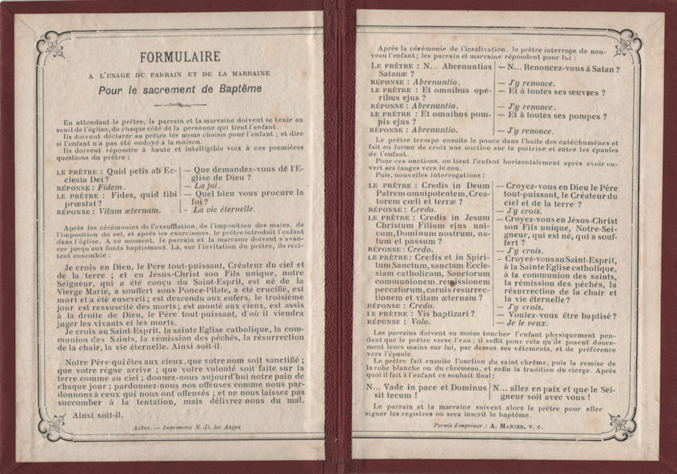 7530_bapteme Formulaire à l'usage des parrain et marraine pour baptême (7 ex) – Image 1