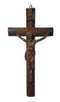 Crucifix ancien tout en bois fruitier - Travail ancien
